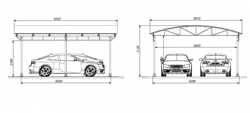 чертеж навеса для авто